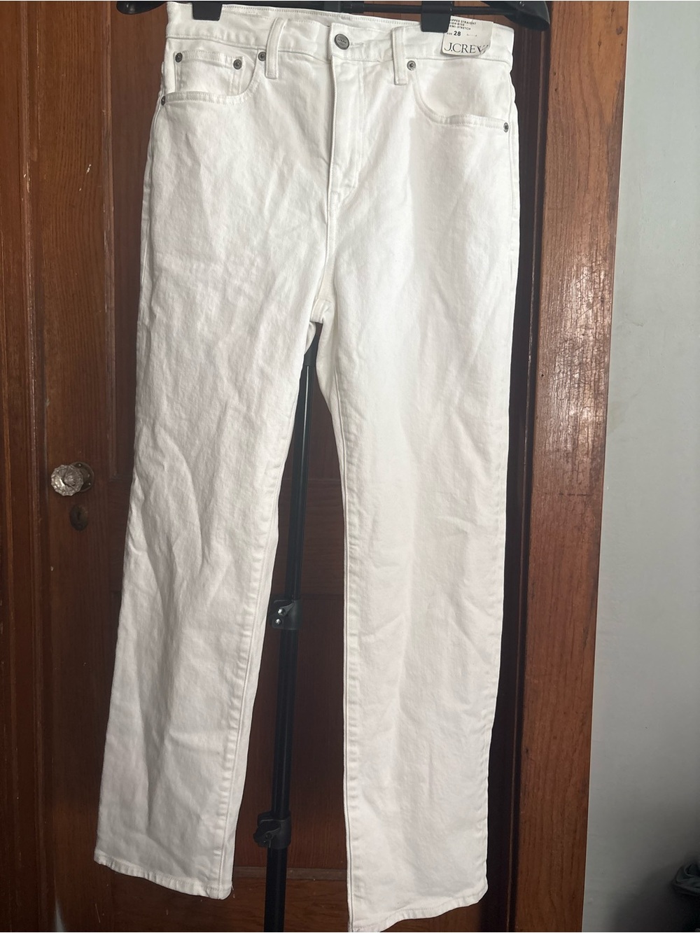 J.Crew Nipped Straight Jean, White, High Rise Semi Stretch, Size 28, New With Ta